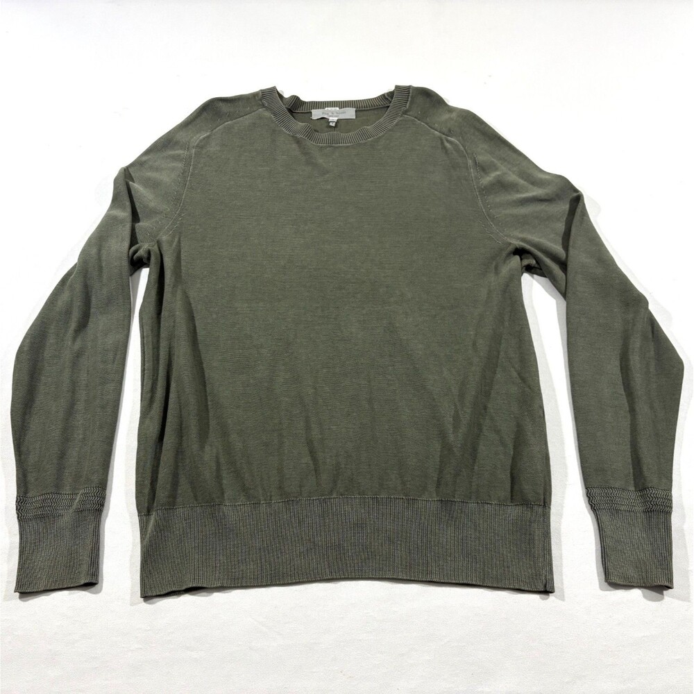 Rag & Bone Mens Green Knit Cotton Pullover Crew Base Layer Sweater Casual Sz L